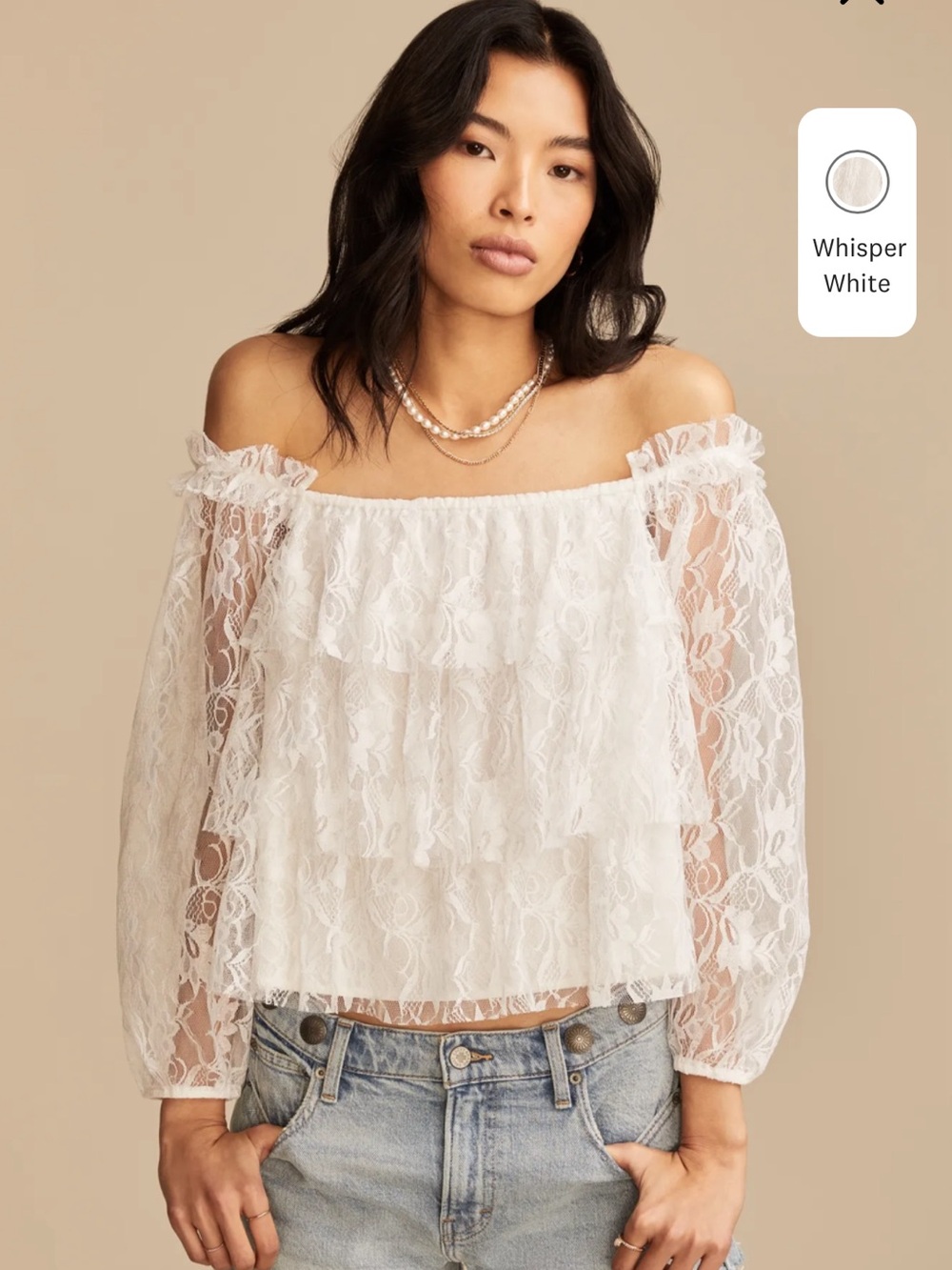 White Off-Shoulder Lace Ruffle Top